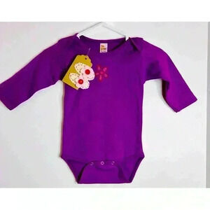 Brand New Hand Embroidered  Purple Long Sleeved Cotton Onesie and Felt Barrettes